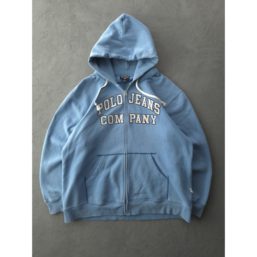 Vintage 90s Y2K Polo Ralph Lauren Jeans Co. Baby Blue Full-Zip Hoodie Sweatshirt